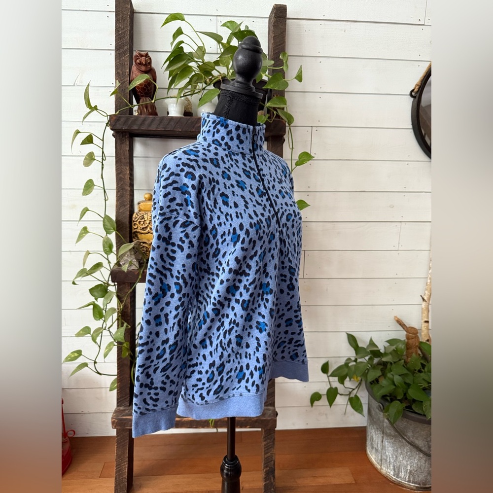 Talbots Blue Patterned Zip-Up Sweater - image 3